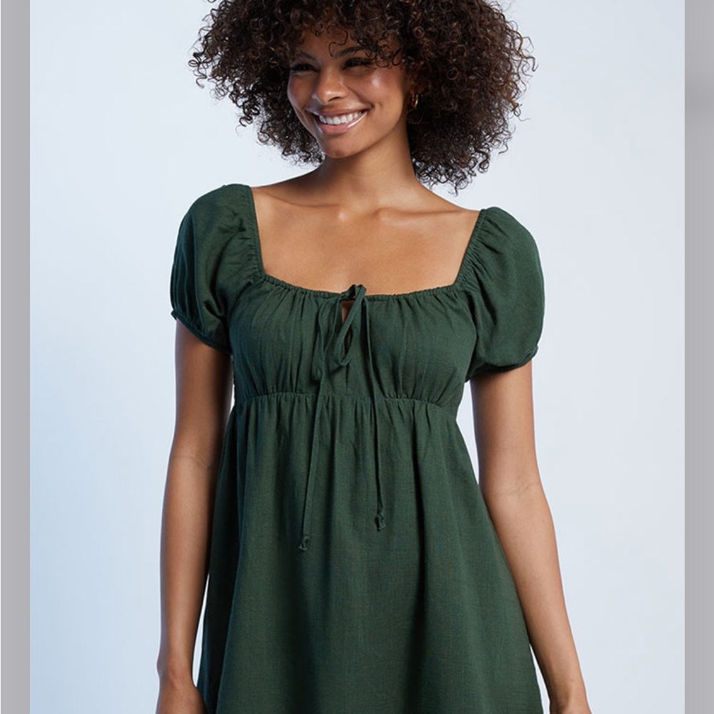 Women’s tie front linen mini dress - Picture 2 of 10
